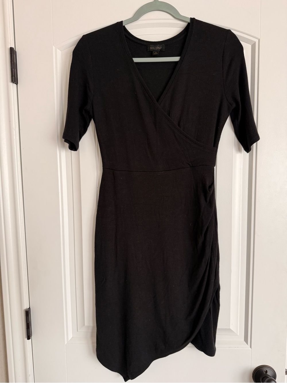 Goldray Black Midi Wrap Dress with V-Neck